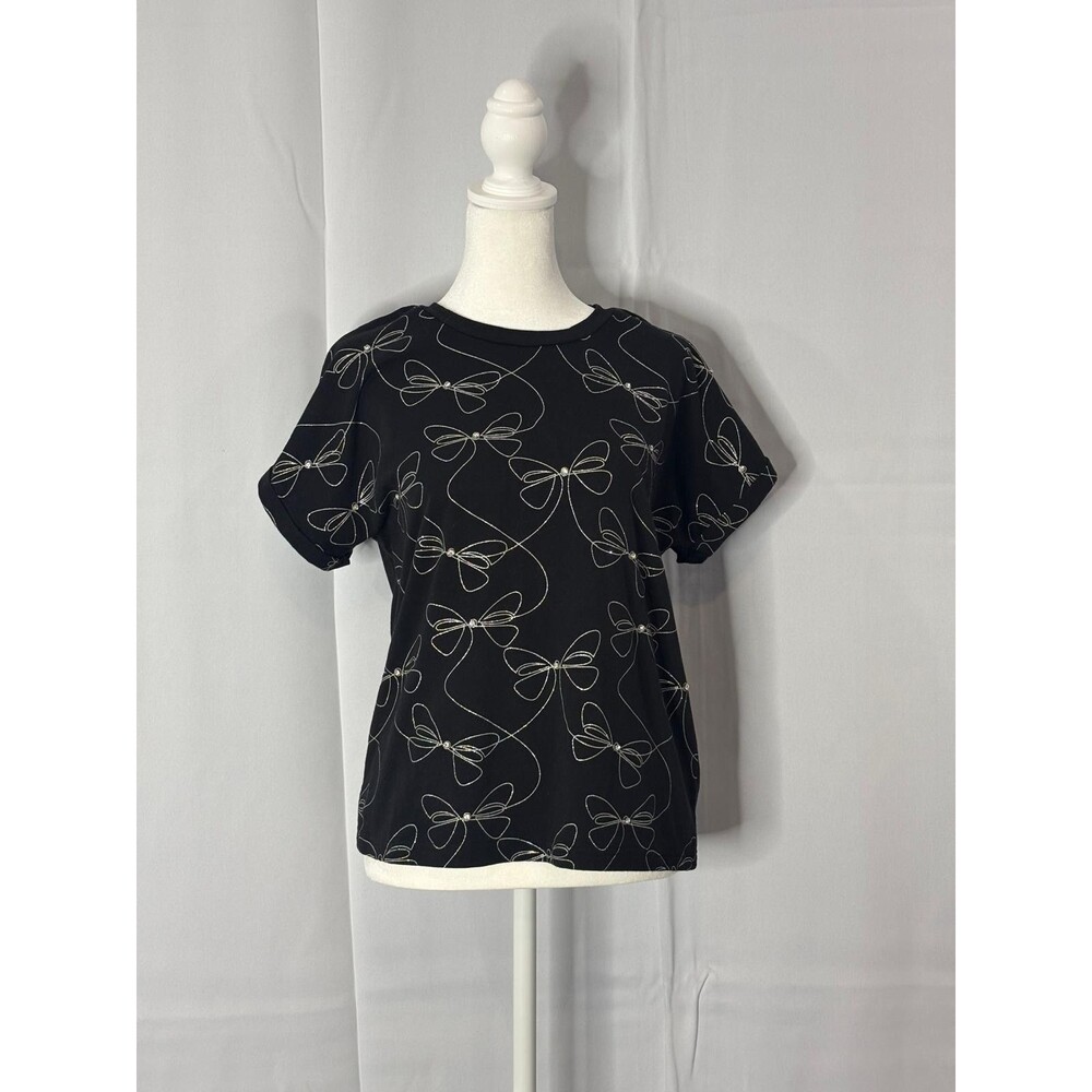 Black Bow Print Top Size 5 Cute Coquette Aesthetic Blouse
